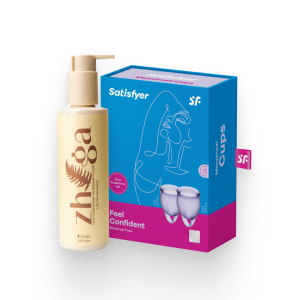 Набір менструальних чаш Satisfyer Feel Confident + Лубрикант на водній основі з D-пантенолом