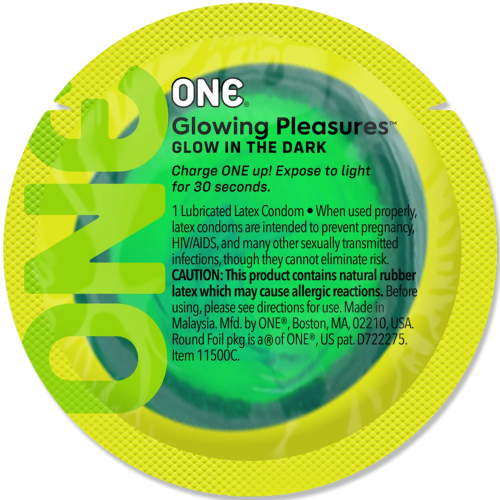 Презерватив ONE Glowing Pleasures, 1 шт, світиться в темряві, зі змазкою